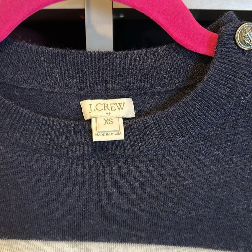 J Crew navy/white striped 3/4 sleeve nautical button detail sweater size XS